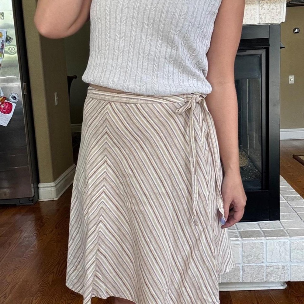 90s Old Navy Linen A Line Linen Skirt Stripe Tie Wiast Minimalist Normcore